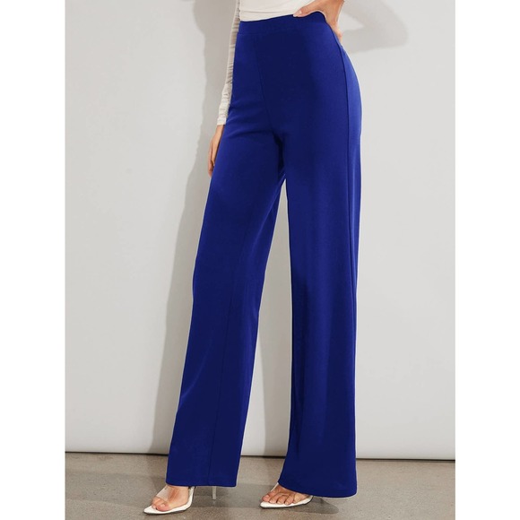 minimalist Solid High Waist Wide Leg Pants royal blue - Picture 1 of 11